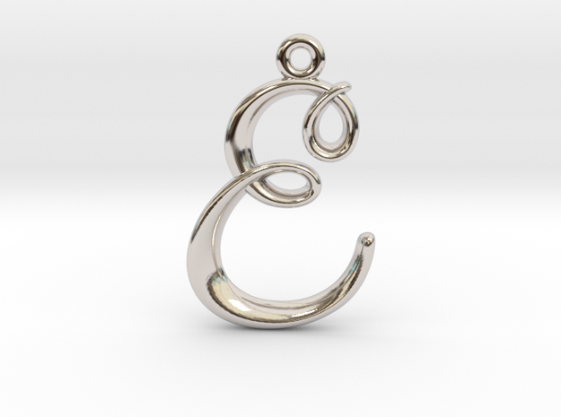 E Initial Charm in Rhodium Plated Brass