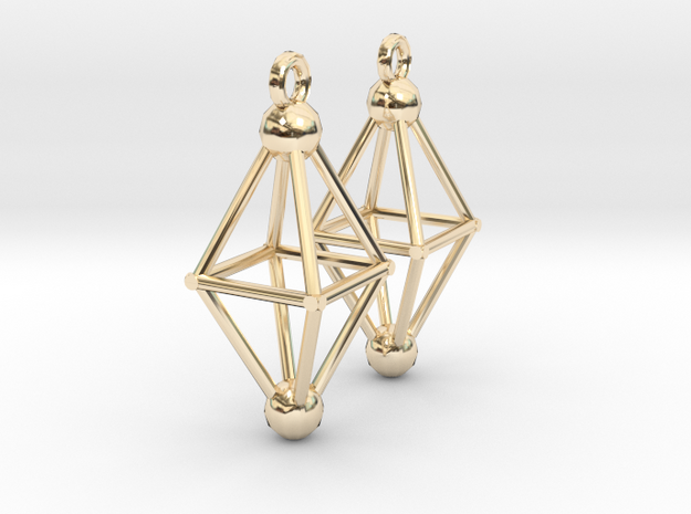 Octahedron Earrings in 14k Gold Plated Brass