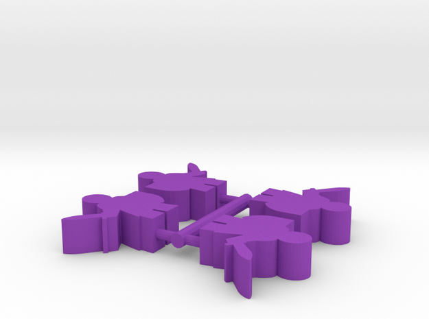Knight Meeple, with sword and shield, 4 set in Purple Processed Versatile Plastic