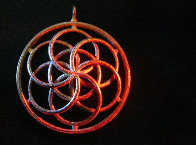 Seed of Life Pendant - 4.5cm in Polished Gold Steel