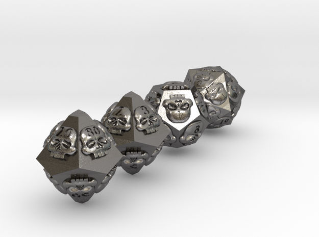 NECRON skull dice v2 d00 d10 d12 d20 in Polished Nickel Steel