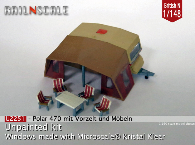 Polar 470 Caravan with tent (British N 1:148) in Tan Fine Detail Plastic