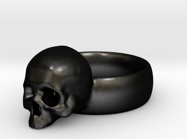 Skull Ring in Matte Black Steel