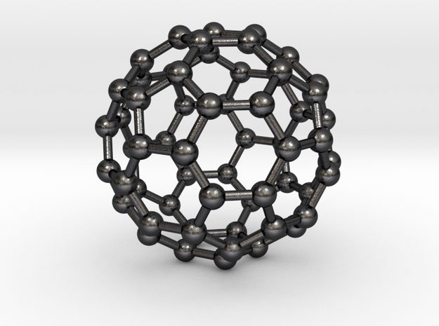 0370 Truncated Icosahedron V&E (a=1cm) #003 in Polished and Bronzed Black Steel