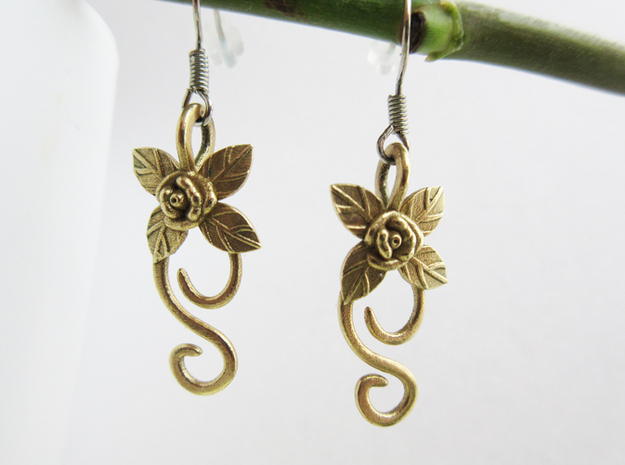 Rose Earrings in Natural Brass