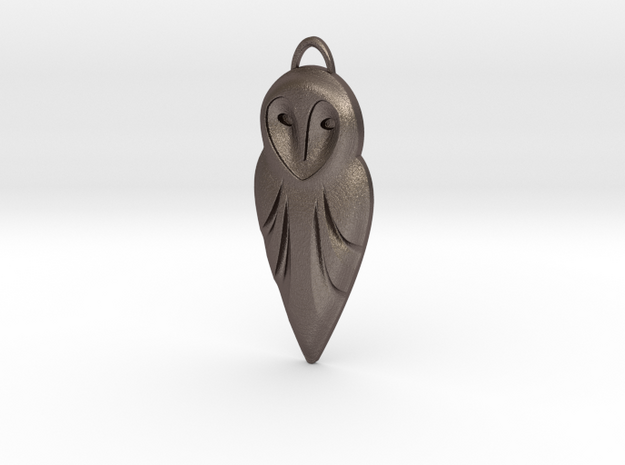 Barn Owl Pendant in Polished Bronzed Silver Steel
