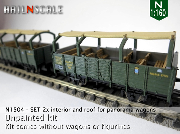 SET 2x Interior and roof for panorama wagon (N) in Tan Fine Detail Plastic