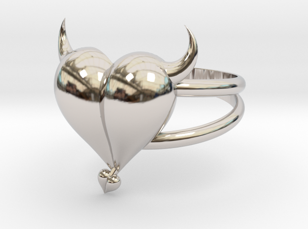 Size 11 Evil Heart Ring in Rhodium Plated Brass