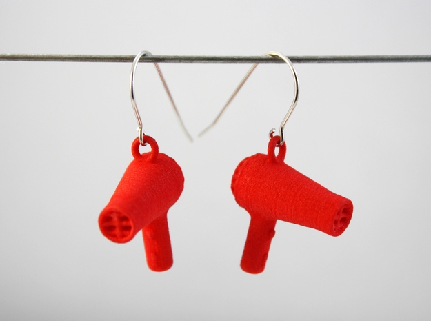 Hair Dryer Earrings in Red Processed Versatile Plastic