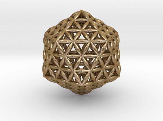 Flower Of Life Icosahedron in Polished Gold Steel