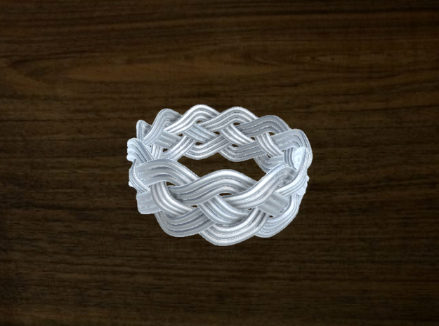 Turk's Head Knot Ring 4 Part X 11 Bight - Size 13 in White Natural Versatile Plastic