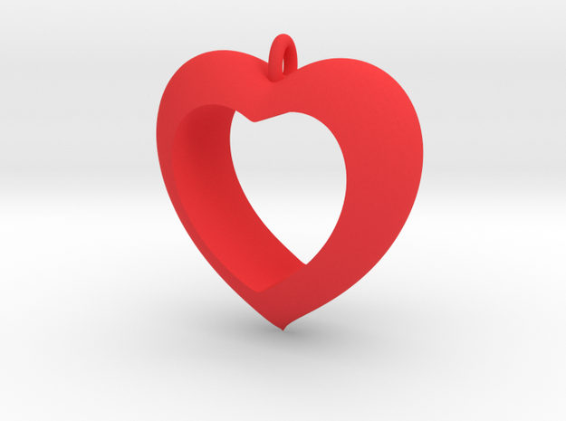 Heart Pendant #4 in Red Processed Versatile Plastic