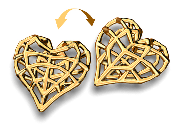 Doublesided Skeleton Heart in Polished Gold Steel