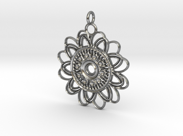 Petal Mandala Pendant in Natural Silver