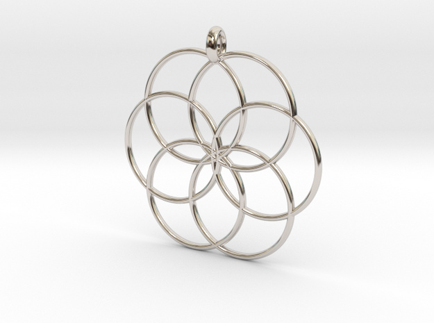Flower of Life - Hollow Pendant V2 in Rhodium Plated Brass