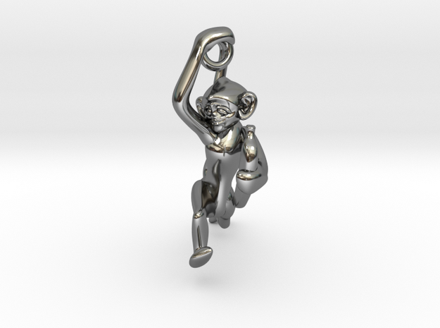 3D-Monkeys 237 in Fine Detail Polished Silver
