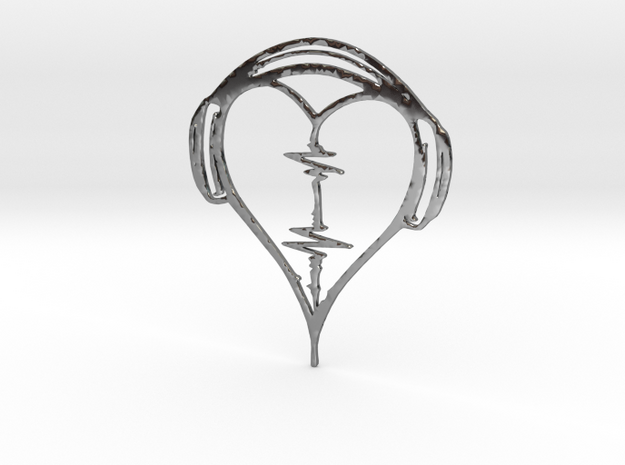 Musical Heart Pendant in Fine Detail Polished Silver