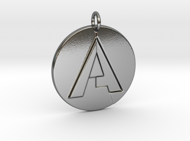 "A" Letter Initial Pendant in Polished Silver