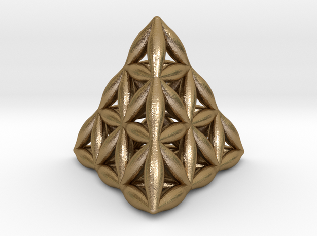 Flower Of Life Tetrahedron in Polished Gold Steel