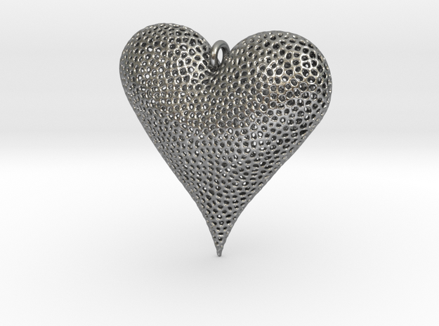 Valentines Day Voronoi Heart Pendant in Natural Silver