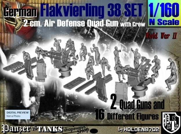 1-160 Flakvierling 38 Set 1 in Tan Fine Detail Plastic