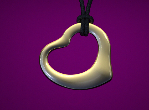Open Heart Pandent, medium in Polished Gold Steel