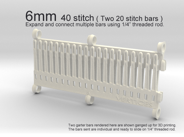 40 Tine Knitting Garter Bar X2 -  6 mm V2.stl in White Processed Versatile Plastic