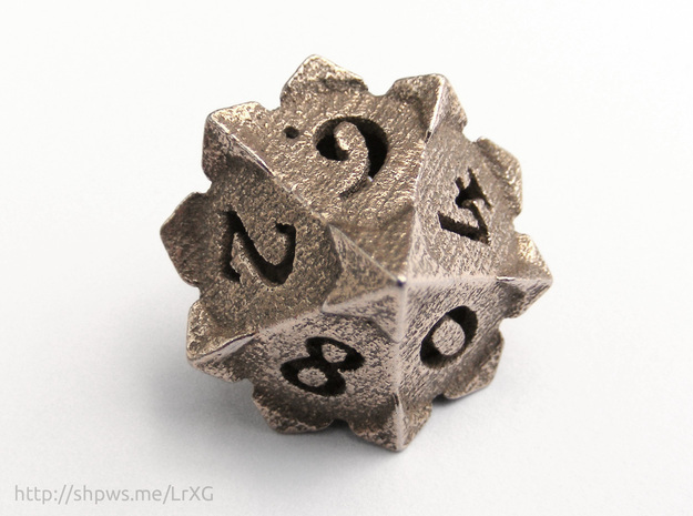 'Starry' D10 balanced die  in Polished Bronzed Silver Steel