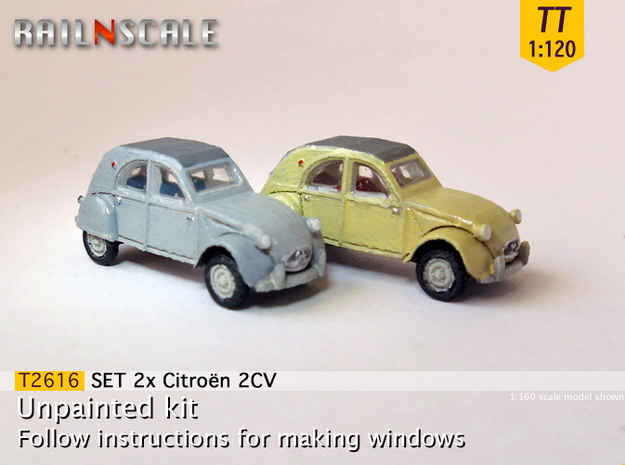 SET 2x Citroën 2CV '61-'65 (TT 1:120) in Tan Fine Detail Plastic