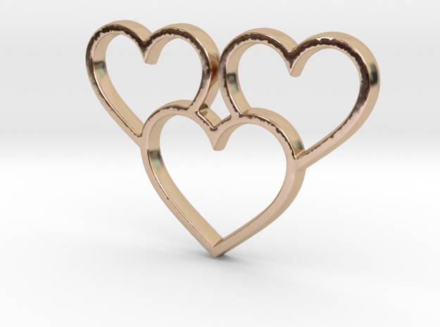 Trio of Hearts Pendant - Amour Collection in 14k Rose Gold Plated Brass