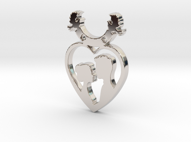 Two in One Heart with Doves V2 Pendant - Amour in Rhodium Plated Brass