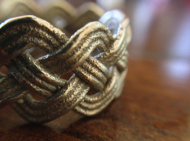 Turk's Head Knot Ring 4 Part X 10 Bight - Size 10 in Polished Bronzed Silver Steel