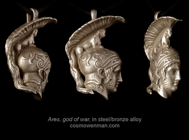 Steel Ares, god of war pendant (profile) in Polished Bronzed Silver Steel