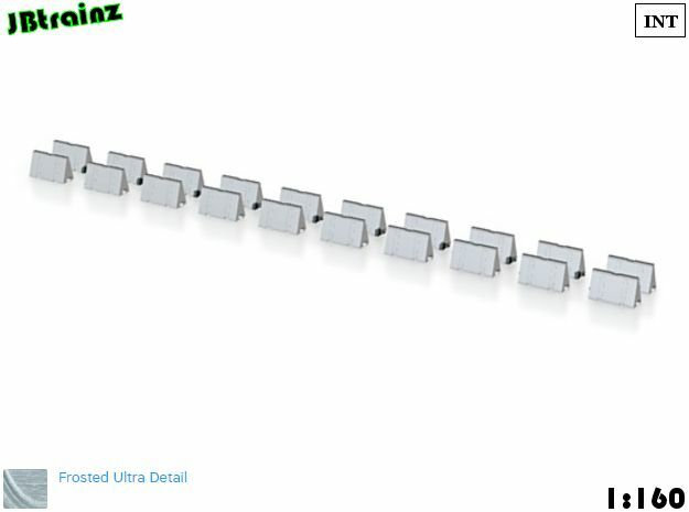 20 Road Barriers (1:160) in Smooth Fine Detail Plastic