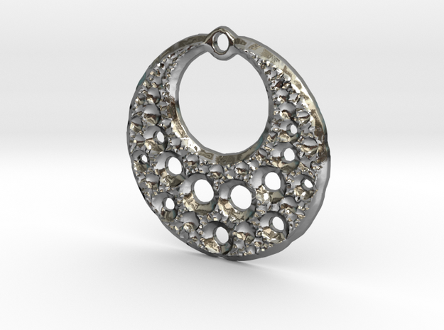 Fractal Pendant Crescent Moon in Polished Silver