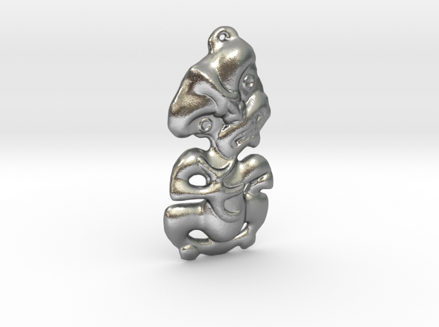 New Zealand Maori Tiki Pendant  in Natural Silver