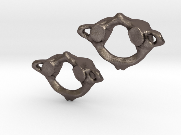 C1 Atlas Anatomical Earrings in Polished Bronzed Silver Steel