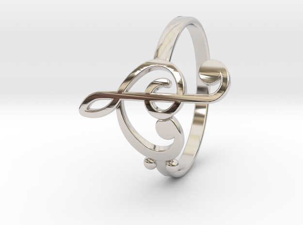 Size 6 Clefs Ring in Rhodium Plated Brass