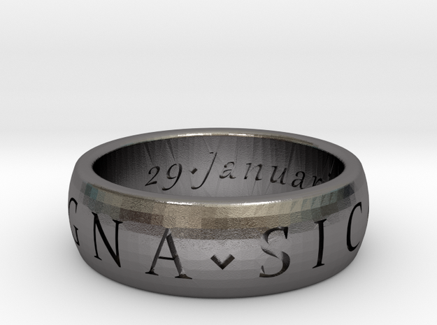 Size 6 Sir Francis Drake, Sic Parvis Magna Ring in Polished Nickel Steel