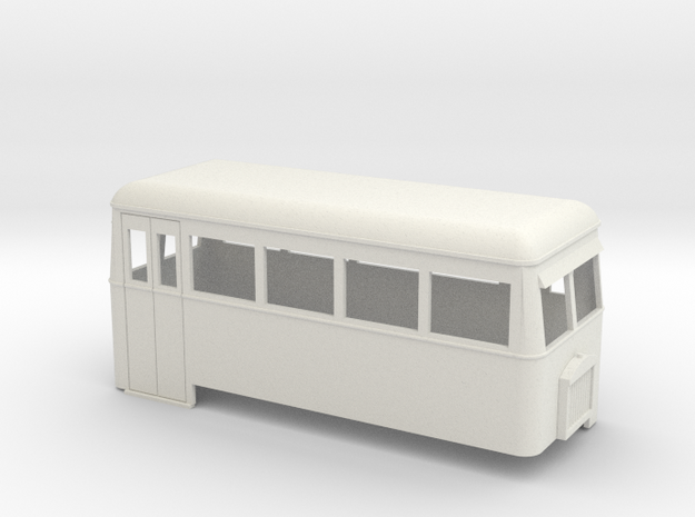 O9/On18 rail bus double end in White Natural Versatile Plastic