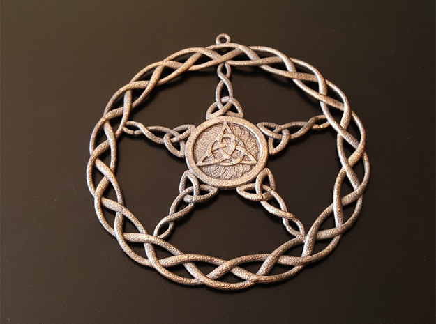 Triqueta Pentacle Pendant in Polished Bronzed Silver Steel