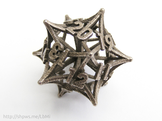 'Radial' D20 Spindown MTG Life Counter Die in Polished Bronzed Silver Steel