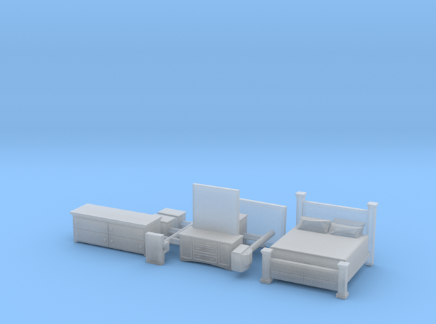 Bedroom set with King Bed N Scale in Smoothest Fine Detail Plastic