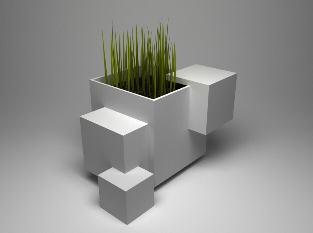 Odd Cubic planter in White Natural Versatile Plastic
