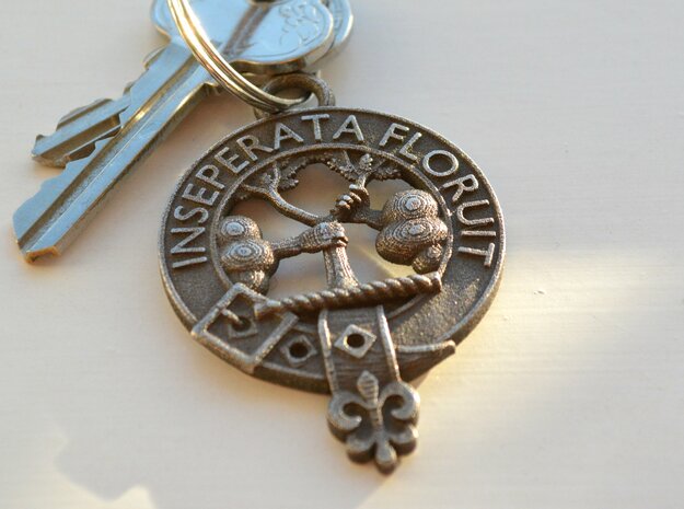 Watson Clan Crest key fob in Polished Bronze Steel