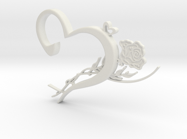 Heart & Rose Necklace Pendant in White Natural Versatile Plastic