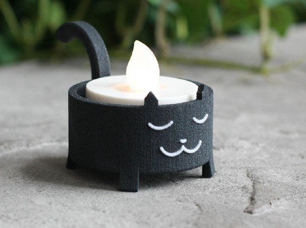 Black Cat Tea Light in Full Color Sandstone