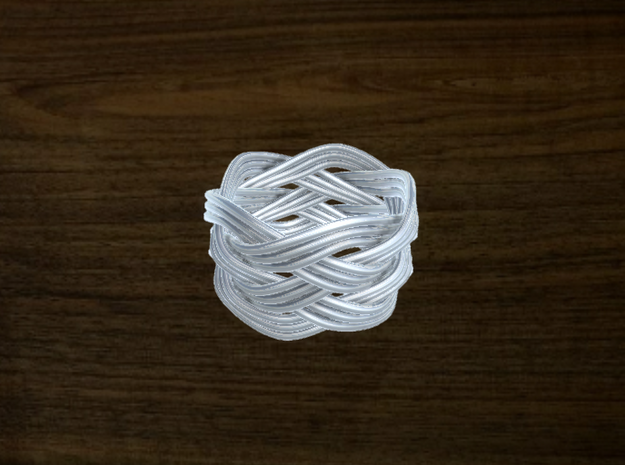 Turk's Head Knot Ring 5 Part X 5 Bight - Size 7 in White Natural Versatile Plastic