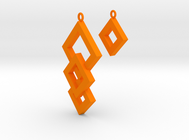 Three Squares Earrings - Asymmetrical in Orange Processed Versatile Plastic