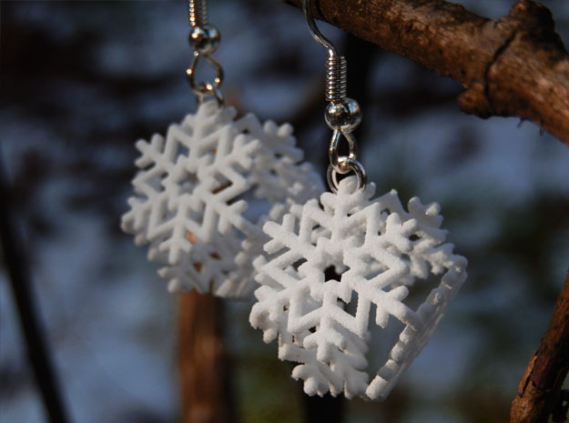 Snowflake Earrings 3 in White Natural Versatile Plastic